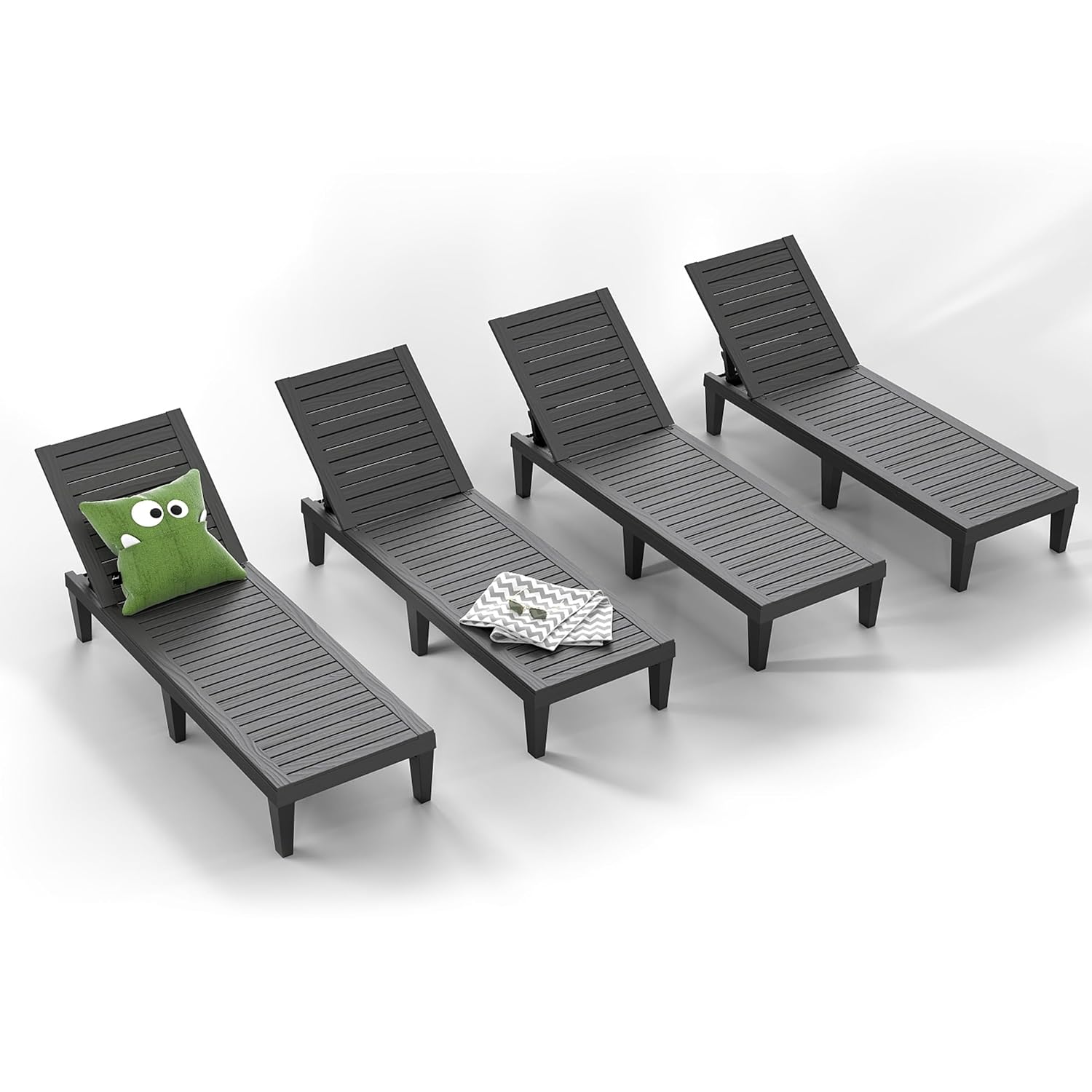 Outdoor Furniture Lounge Set - Ensemble de 4 chaises longues réglables